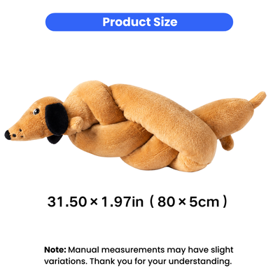 Transforming Sausage Dog Toy Size 31.5 Inch Transforming sausage dog toy measuring 31.5 x 1.97 inches with long flexible plush body