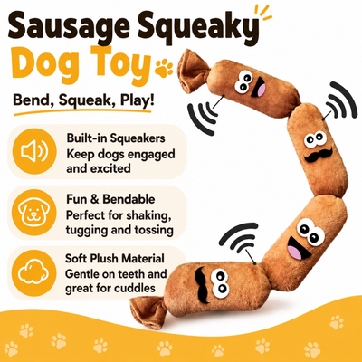 Sausage Squeaky Plush Dog Toy Features Sausage squeaky dog toy with built-in squeakers bendable design and soft plush material