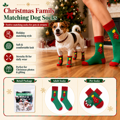 Christmas Family Matching Dog Socks for Pets and Owners Christmas family matching socks for dogs and owners with festive tree design, adult socks and pet socks