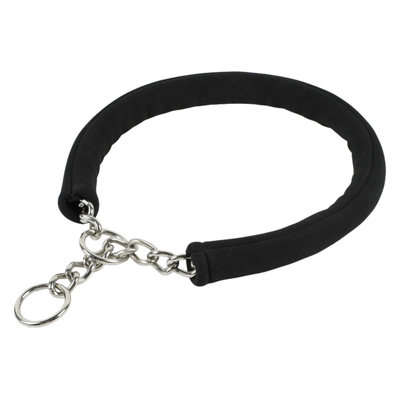 Black Padded Chain Dog Training Collar Black padded dog collar with stainless steel chain on white background