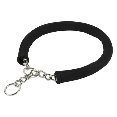 Soft padded stainless steel chain dog collar with metal control ring