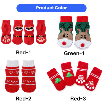 Christmas Dog Socks Color and Design Options Christmas dog socks in red, green, Santa, reindeer, snowflake and Christmas tree designs