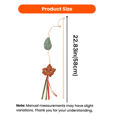 Autumn Cat Teaser Wand 22.83 Inch Size Autumn cat teaser wand measuring 22.83 inches or 58 centimeters with plush leaves and ribbon tassels
