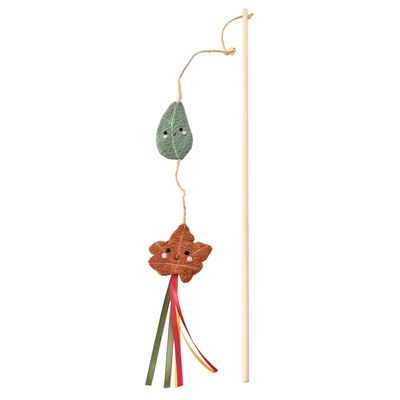 Fall Leaf Interactive Cat Wand Toy Fall leaf interactive cat wand toy with green plush leaf, maple leaf and colorful ribbon tassels