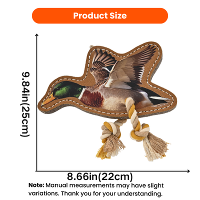 Leather Duck Dog Toy Size 8.66 x 9.84 Inches Size guide for suede leather duck dog toy measuring approximately 8.66 inches wide and 9.84 inches tall