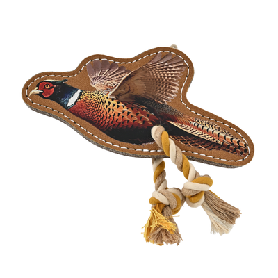 Pheasant Suede Leather Dog Toy with Rope Tassels Pheasant suede leather dog toy with rope tassels for chewing and tugging