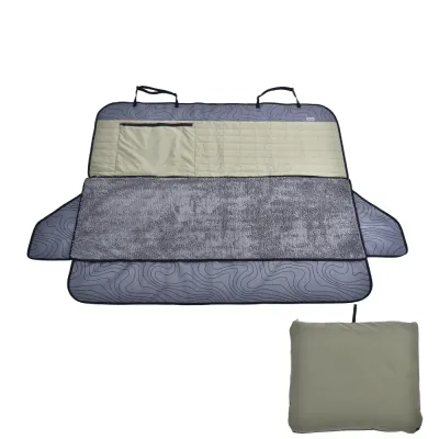 Foldable Dog Car Back Seat Cover with Storage Bag Foldable dog car back seat protector displayed with compact storage bag