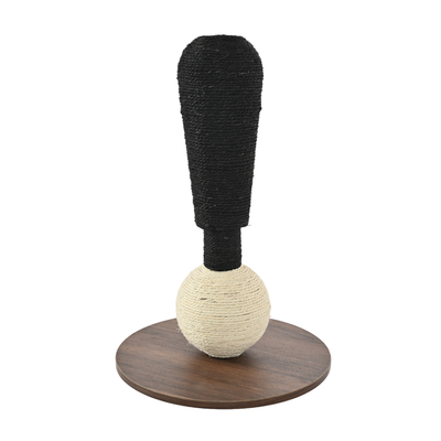 Wooden Base Cat Scratching Post for Indoor Cats Indoor cat scratching post with black wrapped scratching column natural sisal ball and round wooden base