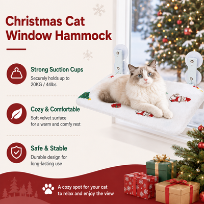 Christmas Cat Window Hammock with Strong Suction Cups Christmas cat window hammock with strong suction cups, comfortable resting surface and stable window design