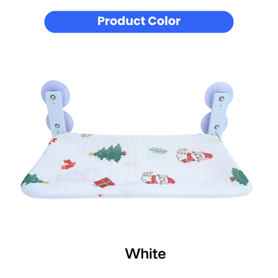 White Christmas Cat Window Hammock with Suction Cups White Christmas cat window hammock with festive print and suction cup mounts for windows