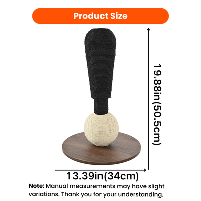 Cat Scratching Post Size 19.88 x 13.39 Inches Cat scratching post measuring 19.88 inches high and 13.39 inches wide with round wooden base