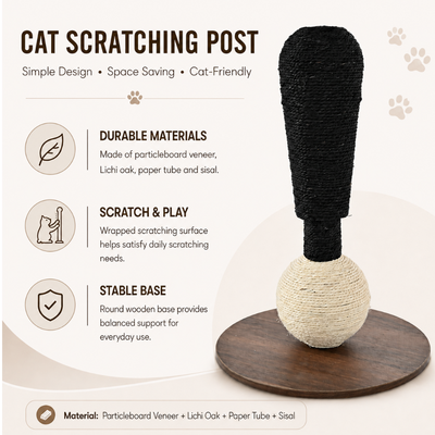 Durable Sisal Cat Scratching Post with Wooden Base Durable cat scratching post with sisal-wrapped surface and stable round wooden base for daily scratching and play