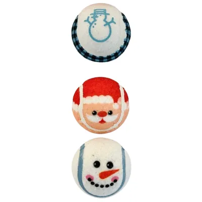 Christmas holiday felt dog toy balls featuring Santa and snowman patterns