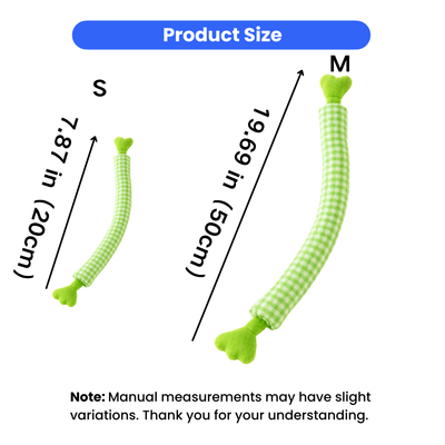 Green plush cat stick toy available in 7.87 inch 20cm and 19.69 inch 50cm sizes