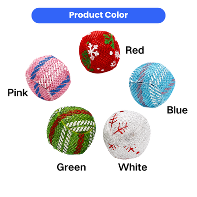 Christmas Cat Toy Balls Five Color Options Christmas cat toy balls in red pink blue green and white festive designs