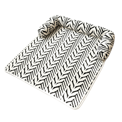 Plush Striped Pet Bed Mat with Bolster Plush striped pet bed mat with black and white pattern and raised side bolster