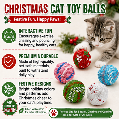 Catnip Christmas Cat Toy Balls for Interactive Play Catnip filled Christmas cat toy balls for chasing batting and interactive indoor play