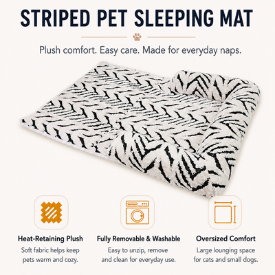 Washable Striped Pet Sleeping Mat for Cats and Dogs Washable striped pet sleeping mat with removable cover and spacious lounging area
