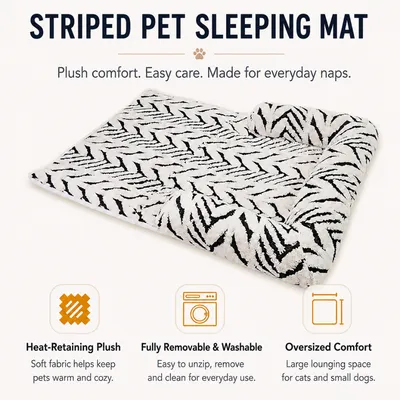 Washable Striped Pet Sleeping Mat for Cats and Dogs Washable striped pet sleeping mat with removable cover and spacious lounging area