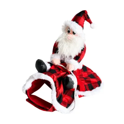 Plush Santa Rider Holiday Dog Costume Plush Santa rider holiday dog costume in red black plaid with adjustable body opening and faux fur trim