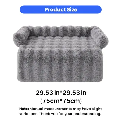 Rabbit Plush Dog Bed Size 29.53 x 29.53 Inches Grey plush dog bed measuring 29.53 by 29.53 inches or 75 by 75 cm