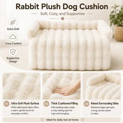 Rabbit Plush Dog Bed with Raised Supportive Sides Soft rabbit plush dog bed with thick cushioned filling and raised supportive sides for cozy daily rest