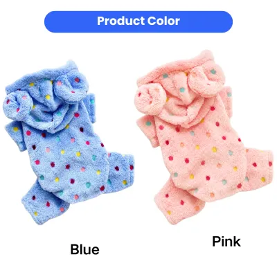 Blue and Pink Coral Fleece Bunny Ear Dog Hoodies Blue and pink coral fleece bunny ear dog hoodies with colorful polka dot design for small dogs