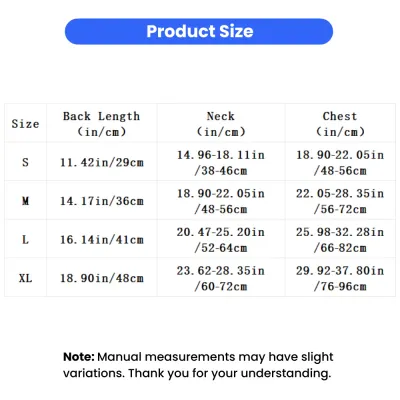 Christmas Santa Rider Dog Costume Size Chart Size chart for Christmas Santa rider dog costume in S M L and XL with back neck and chest measurements