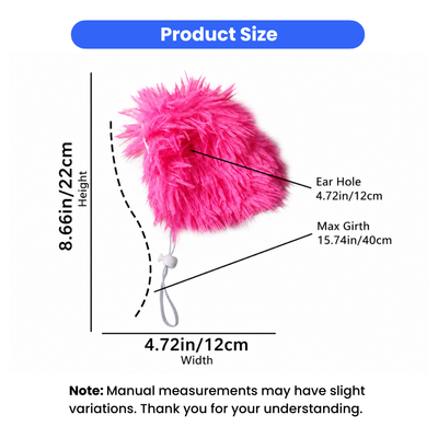 Pet wig size chart with 4.72 inch width and adjustable girth up to 15.74 inches