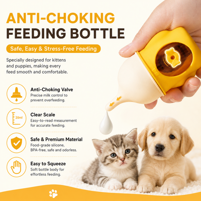 Anti-Choking Feeding Bottle for Kittens and Puppies Anti-choking feeding bottle for kittens and puppies with measurement scale and soft silicone nipple