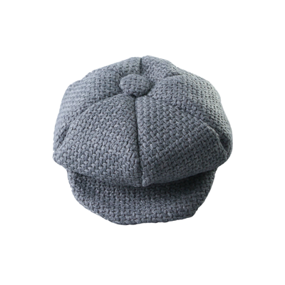 Grey Knitted Pet Beret Hat for Cats and Dogs Grey knitted pet beret hat with short brim for cats and small dogs on a white background