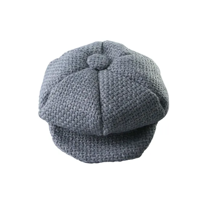 Grey Knitted Pet Beret Hat for Cats and Dogs Grey knitted pet beret hat with short brim for cats and small dogs on a white background