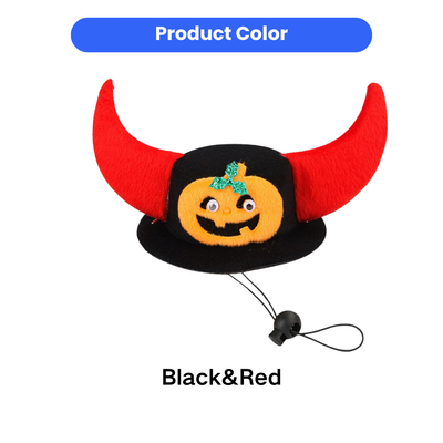 Black and Red Halloween Pumpkin Pet Costume Hat Black and red Halloween pumpkin devil horn pet hat for cats and dogs