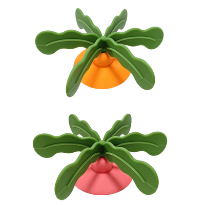 Dog Food Divider Orange and Pink Options Palm tree dog slow feeder food dividers with orange and pink suction bases