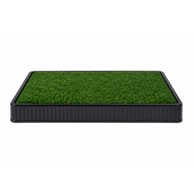 Artificial Grass Indoor Dog Toilet Tray Black indoor dog toilet tray with green artificial grass surface on white background