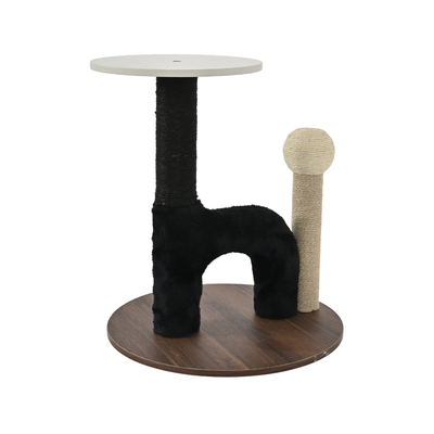 Modern Cat Tree with Sisal Scratching Posts and Perch Modern cat tree with sisal scratching posts, round wooden base, soft plush arch and elevated cat perch