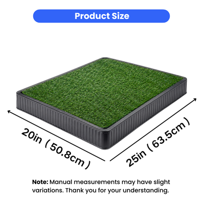 Artificial Grass Dog Potty Tray Size 20 x 25 Inch Artificial grass dog potty tray measuring 20 x 25 inches, designed for indoor dog toilet training