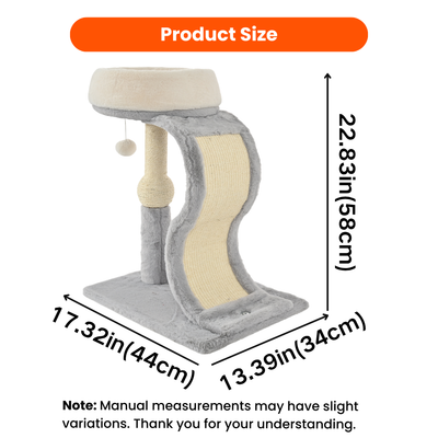 Compact Cat Scratching Tower Size 17.32 x 13.39 x 22.83 Inches Cat scratching tower dimensions measuring 17.32 x 13.39 x 22.83 inches, or 44 x 34 x 58 cm