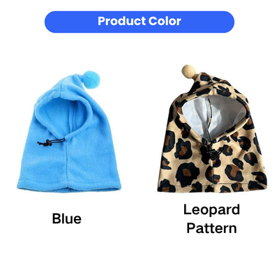 Fleece Dog Hood Color Options Blue and Leopard Fleece dog hood color options in blue and leopard pattern