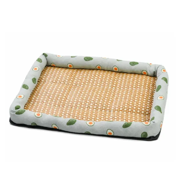 Breathable Summer Dog Mat with Woven Cooling Surface Breathable summer dog mat with natural woven cooling surface and avocado print design