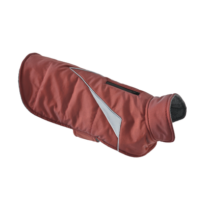Red Reflective Winter Dog Jacket with Padded Design Red padded winter dog jacket with reflective trim and leash opening for medium and large dogs
