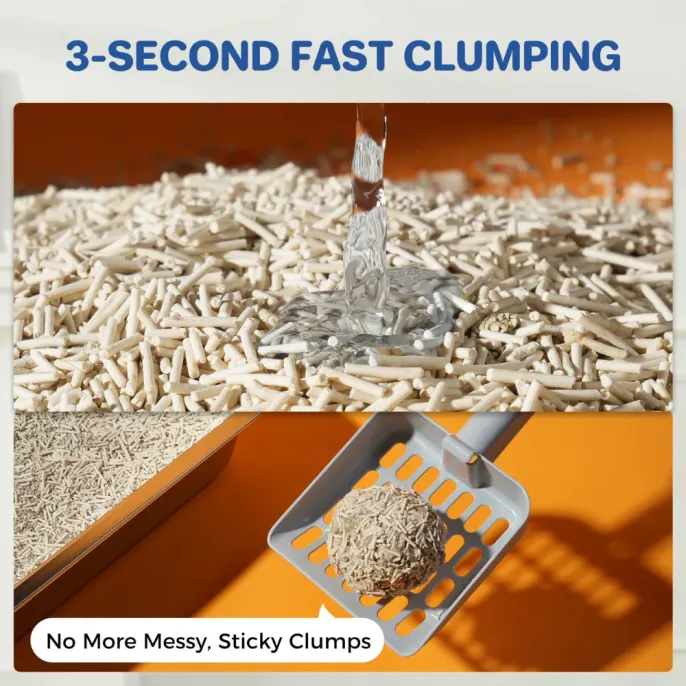 3 Second Fast Clumping Cat Litter Fast clumping mixed cat litter absorbing liquid and forming a firm scoopable clump in seconds