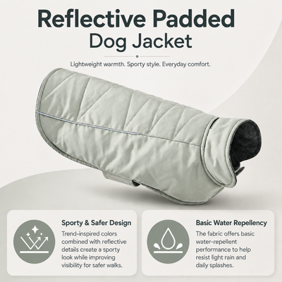 Reflective padded dog jacket with sporty reflective details and basic water-repellent fabric