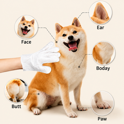 Pet Cleaning Glove for Full Body Grooming Dog cleaning glove for face ears body paws and rear area grooming