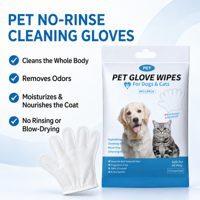 No-Rinse Pet Cleaning Gloves for Dogs and Cats Pet no-rinse cleaning gloves for removing odors and cleaning dogs and cats