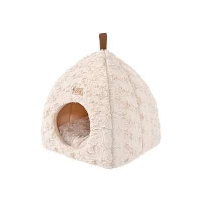 Soft Enclosed Rose Pattern Cat Cave Bed Soft cream enclosed cat cave bed with rose pattern plush exterior and removable interior cushion