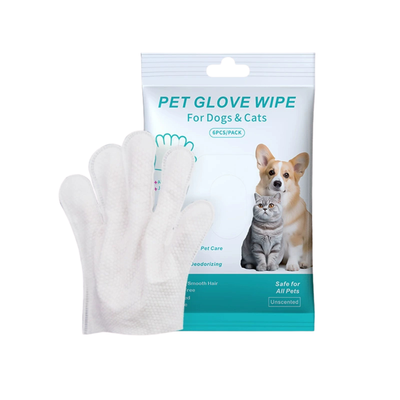 Disposable Dog and Cat Grooming Glove Wipes Packaged disposable pet grooming glove wipes with white five-finger cleaning glove