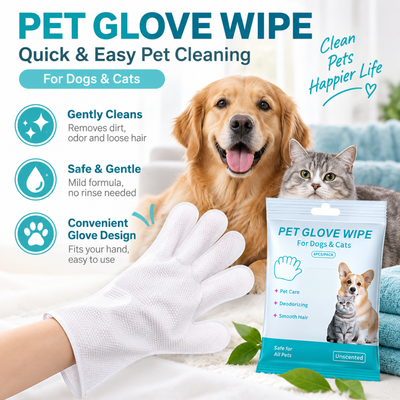 Pet Glove Wipes for Quick and Easy Pet Cleaning Pet glove wipes for dogs and cats featuring gentle cleaning no-rinse care and convenient glove design
Easy-to-use pet glove wipes help gently clean dirt, odor and loose hair while