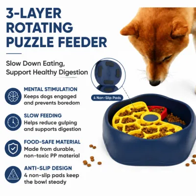 Interactive Puzzle Slow Feeder Bowl for Dogs interactive puzzle slow feeder bowl for dogs with rotating layers and non slip base