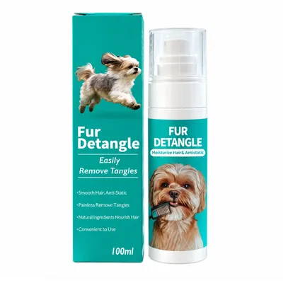 Anti static pet detangling spray with bottle and packaging for dogs and cats